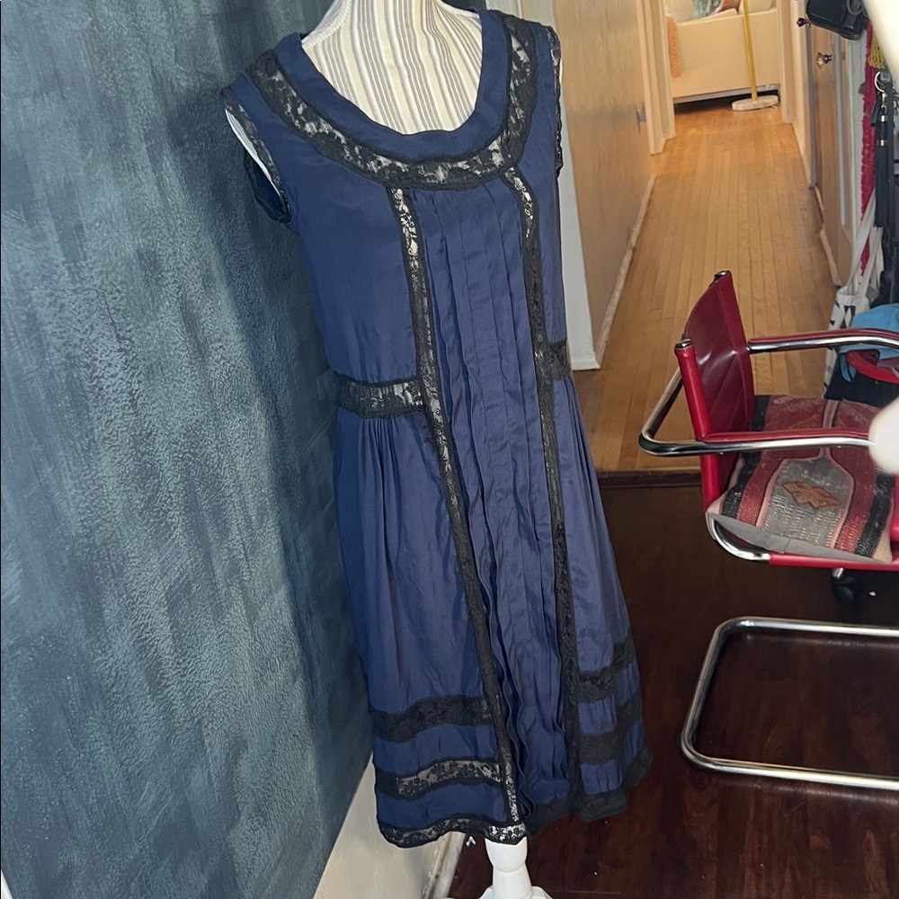 Parker Midnight Blue Dress with Black Lace Accents